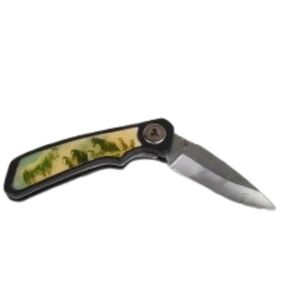 Wild Horses Scene Handle Lockback Thumb Stud Folding Knife
